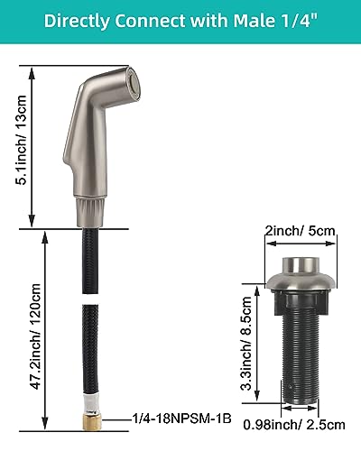 Universal Fit Kitchen Faucet Sprayer Attachment/Hose/Holder Set Compatible with Moen/Delta Faucet Sprayer Replacement, Kitchen Sink Side Sprayer Head, Brushed Nickel - color: Brushed Nickel
