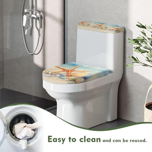 Toilet Lid Cover and Toilet Tank Lid Cover 2 Pieces, with Elastic Edge Bathroom Accessories Decorations Fit for Most Round Elongated and Oblong Lids, Starfish Seashell Painting - color: Starfish Seashell Painting