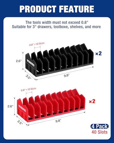 WORKPRO 4-Pack Plier Organizer Rack, Pliers Holder and Cutter Organizers with Non-Slip Rubber Base, 40-Slot Tool Box Organizer, Tool Drawer Organizer, Tool Storage, Plier Rack (Pliers Not Included) - color: Black &Red, size: 4 Pack