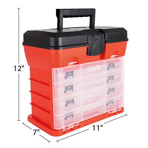 Small Parts Organizer Box - 11-Inch Portable Storage Case with 4 Removable Multi-Compartment Trays for Screws, Beads, Small Fishing Tackle, Hardware, and Craft Supplies by Stalwart (Red) - color: Red
