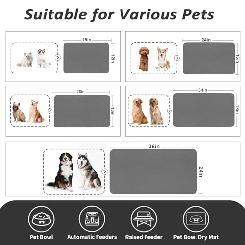 HotLive Dog Food Mat - Absorbent Cat Mat for Food and Water, No Stains Pet Feeding Bowl Mat, Easy to Clean Pet Placemats, Quick Dry Dog Water Dispenser Mat for Messy Drinkers | Dark Grey 12"x 19" - color: Dark Grey, size: 12"x19"