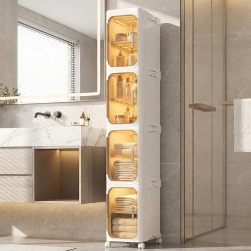 KHNR 4-Tiers Slim Bathroom Storage Cabinet, Foldable Storage Cabinets,Narrow Bathroom Storage,Movable Bathroom Storage Organizer for Small Spaces,Bathroom,Kitchen,Laundry,Cream White - color: Cream White, size: 4-Tiers
