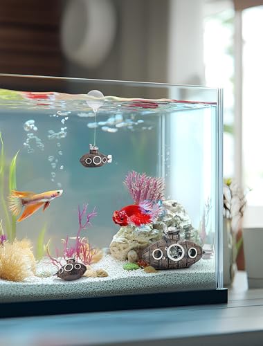 SARDVISA 2.1 in Mini Floating Submarine Fish Tank Decoration, Safe Resin Aquarium Decoration for Betta Toys, Cichlid, Goldfish, Shrimps and Hermit Crabs, Cute Retro Underwater Fish Tank Accessories - size: 2.1'' Mini Floating Submarine