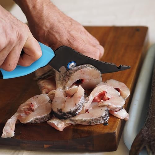 FLISSA 10" Fishing Scissors, Stainless Steel Detachable Kitchen Scissors, Fishing Shears with Fin Clipper & Fish Scaler, Non-Slip Grip, Protective Sheath
