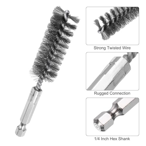 HARFINGTON 10Pcs Stainless Steel Bore Brush 18mm Dia 4" Long Cleaning Twisted Wire Brush with Handle 1/4" Hex Shank for Tubes, Ports, Bearings - size: 18mm