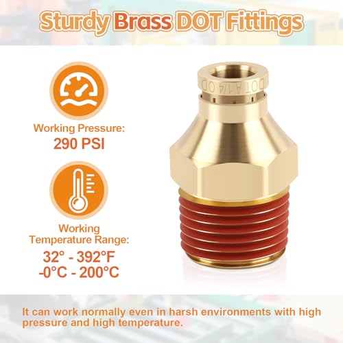 6PCS DOT Quick Push to Connect Brass Air Brake Fitting, Kalolary Brass Straight DOT Line Fittings 1/4"OD×3/8"NPT Thread Air Brake Line Fittings, Air Suspension Kit, Air Hose Repair Kit - size: Straight 1/4"OD ×3/8"NPT
