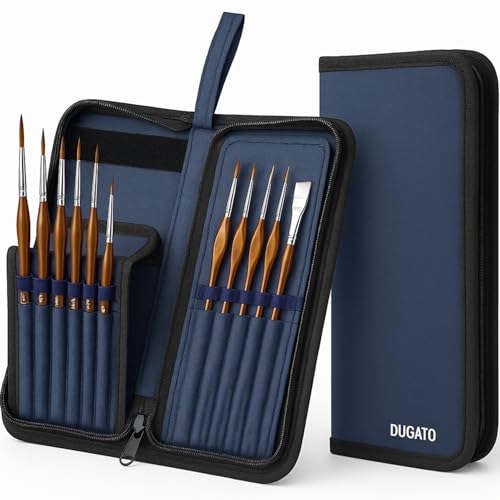 DUGATO Short Paint Brush Holder & Organizer 5.4x10.7 Inches, Blue Canvas Bag for Brushes up to 9.3" Length, Case with 15 Slots, Artist Brush Carrying Case (Brush Not Included) - color: Blue, size: Medium 5.4x10.7 inches