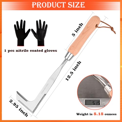 BokingOne 3-Sided Crevice Weeder - 12.6" Stainless Steel Garden Weeding Tool with Beech Handle, L-Shaped Crevice Weeder Sickle for Garden Lawn, Yard Patio Terrace, Paving Gaps - color: 3-Sided silvery