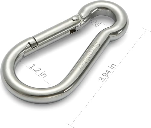 sprookber Stainless Steel Spring Snap Hook Carabiner - 304 Stainless Steel Caribeener Clips, Set of 6 - size: 4 Inch