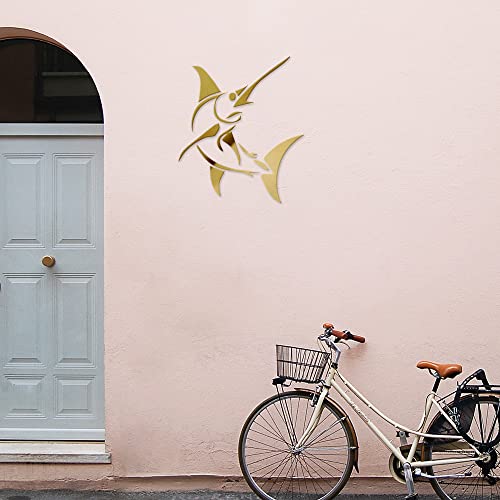 Decal Stickers of Stylized Marlin Fish (Metallic Gold) (Set of 2) Luxury Weatherproof Vinyl Decal Stickers for Laptop Desktop Smartphone Car Dirt Bike Wall Room Mason Jar - BICVER1512502GOW19Y24 - color: Metallic Gold, size: 4.8'' x 5.6''