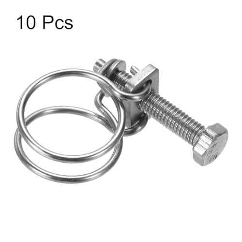 uxcell 10Pcs Double Wire Hose Clamp, 18-22mm Adjustable Stainless Steel Wire Hose Clips with M6 Bolt for Dust Collection Hose, Pump Hose Pipe - size: 18-22mm
