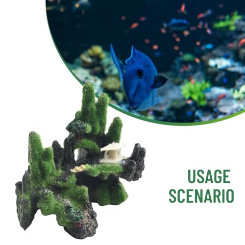 Resin Aquarium Decoration Moss Tree House Cave for Small Fish, Natural-Looking Aquascape Ornament with Vivid Green Color and Realistic Texture, Easy to Clean - color: B