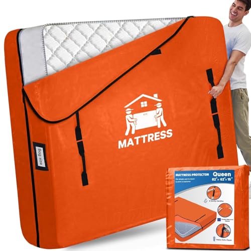 Mattress Bags for Moving, BETU Mattress Protector Waterproof Mattress Cover Queen Size Storage Bags with 8 Heavy-Duty Handles and Zipper for Bed Extra Thick Large Reusable (82"x62"x15" Orange) - color: Orange, size: Queen 1 Pack (82"x 62"x15")