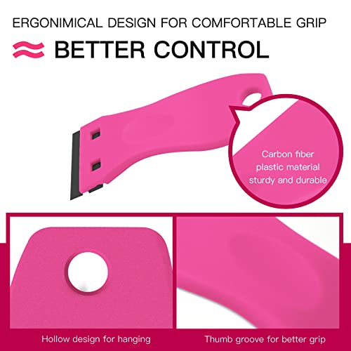 DEKEones Plastic Razor Blade Scraper, 2 Pack Razor Scraper with 100 Pcs Razor Blades for Removing Glue, Sticker, Decals, Tint from Car Window and Glass(Pink)