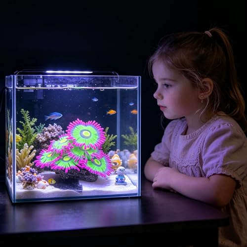 ZtohPyo Glowing Effect Soft Anemone Aquarium Fish Tank Decorations Silicone Glow in The Dark Artificial Ornament Plants for Aquarium Landscape Small/Large Fish Bowl Decor Accessories - color: Pink
