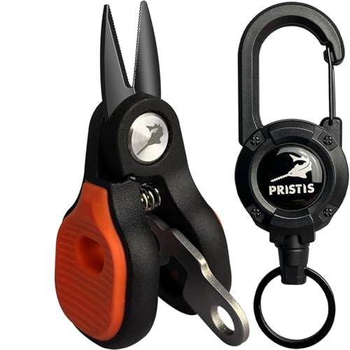 Pristis Mini Fishing Scissors, Compact Stainless Steel Blades Line Cutter Multi Tool with Non-Slip Handle, Micro Serrated Edge Pliers Gear Kit for Saltwater Freshwater Braided Fluorocarbon Mono Lines