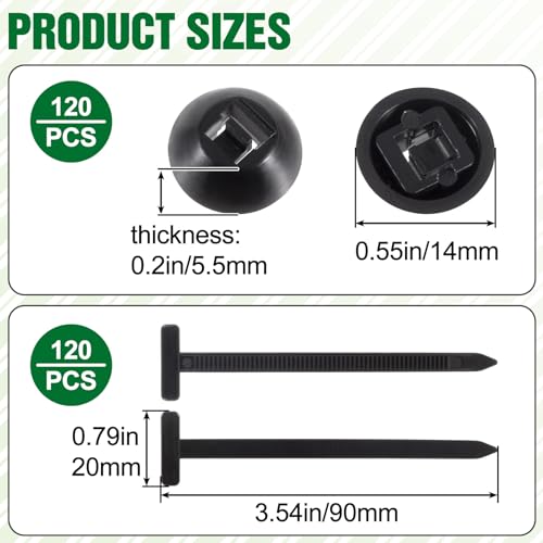 OIIKI 120 Pack Cable Zip Ties, 3.5 Inch Nylon Push Mount Self Locking Cable Ties, Heavy Duty Automotive Zipper Clips for Car Repair Indoor Wire Tying-Black