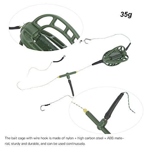Carp Fishing Bait Cage Feeder with Wire Hook Rigs, Sturdy European Style Long Line Nesting Trap Device Inline Method Inserted Weight Quick Sinking Durable Angler Lure Equipment Tackle 2PCS - size: 35g