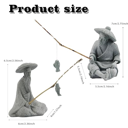 LIYAOLI 2 PCS Mini Fisherman Statue for Aquarium Decor - Sandstone Japanese Fishing Figurine, Fish Tank Ornament, Zen Garden Sculpture & Home Decoration - color: 2 Pcs Fisherman