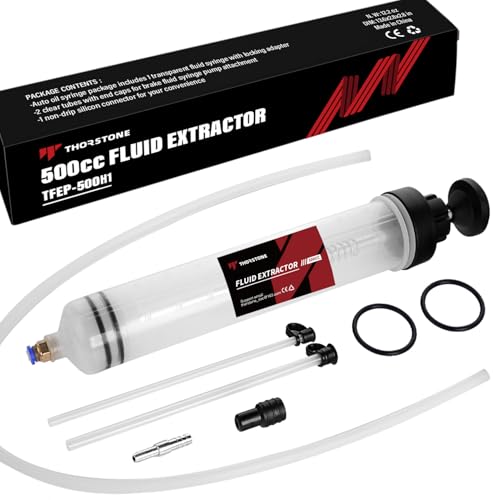 Thorstone 500cc Automotive Fluid Extractor Pump for Easy Oil Change | Manual Oil Change Syringe with 60cm Rubber Hose & 2pcs 22cm PVC Suction Tubes - size: 500cc（60cm)