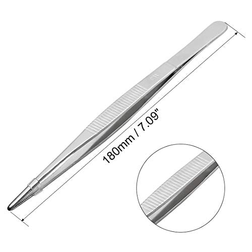 uxcell 2 Pcs 180mm(Approx 7.09") Stainless Steel Straight Blunt Tweezers with Serrated Tip Daily Garden Tool