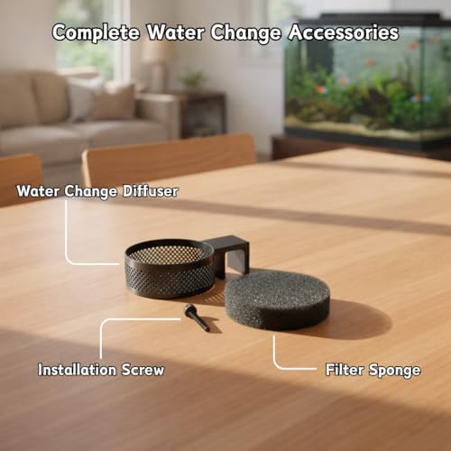 Aquarium Water Change Diffuser – Spill-Proof Water Changer for Rimless Fish Tanks, Protects Substrate, Plants & Decorations, Safe for Fish and Shrimp (Black, Medium)
