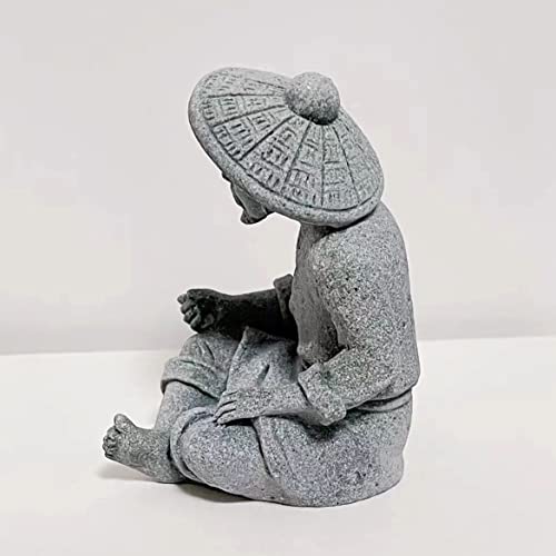 livelyfish Mini Fisherman Statue Asian Zen Decoration Sitting Fishing Figurines Sandstone Vintage Ornament for Aquarium Fish Tank Pot Garden Home Japanese Decor (A2) - color: A2