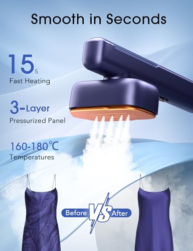 Smart Travel Steamer for Clothes, 100V-240V Portable Iron, 15s Fast Heat Up, 2 in 1 Steamer & Iron, LED Display, 100ml Lrge Water Tank, Compact Travel Size for Worldwide & European Use Azure