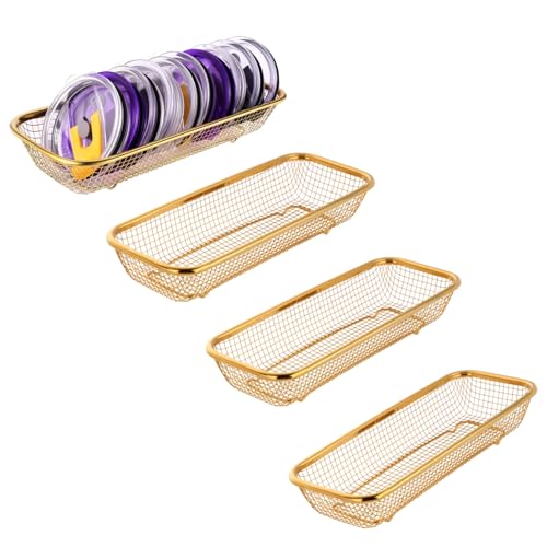 4Pack Stainless Steel Tumbler Cup Lid Organizer Inside Cabinet, Mason Jar Lid Holder, Rectangular Basket for Storage of Silverware, Chopsticks, straws and Utensils, Gold - style: GoldModern-4pack