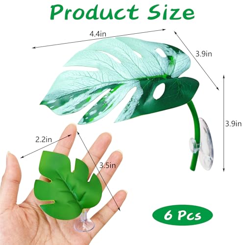 BNOSDM 6 Pcs Crested Gecko Tank Accessories Frog Habitat Platform with Suction Cups Amphibian Plastic Leaf Decoration Reptile Basking Resting Spot for Turtles Lizards (White)