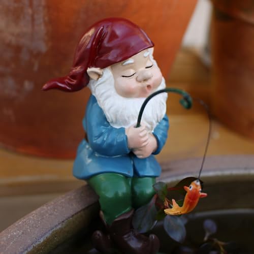 Fishing Gnome, Christmas Resin Sitter Statue, Aquarium Fish Tank and Garden Pond Edge Ornament, Christmas Shelf Decorations - color: Gnome