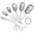 U-Taste Narrow Square Measuring Spoons: 18/8 Stainless Steel Kitchen Measure Teaspoon Tablespoon with Leveler, Polygon Rectangular Metal Jar Scoop for Baking Cooking, Coffee, Spice, Powder (Set of 6) - size: S-5+1 pcs (square)