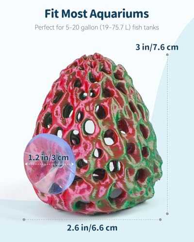Uniclife Shrimp Cave, Shrimp Hides for Aquarium, Realistic Plastic Aquarium Coral Rock Decorations with Suction Cup, Betta Hideout Tank Accessories for Fish Tank Decor, Red-to-Green Gradient - color: Red-to-green Gradient