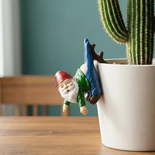 Gnome Statue Gnome Figurine Plant Pot Hanger Hugger, Resin Funny Gnome Ornament Garden Decor for Yard Lawn, Naughty Gift for Plant Parents - style: Gnome