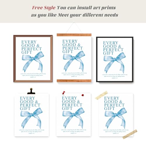 LARTSFRO Coquette Blue Bow Bible Wall Art Decor Poster, Blue Bow Bathroom Decor, Aesthetic Teen Girl Living Room Bathroom Decor, Trendy Gifts for Women Teens Teen Girls, 10x8 Inch Set of 4 Unframed - color: blue bow, size: 8X10in