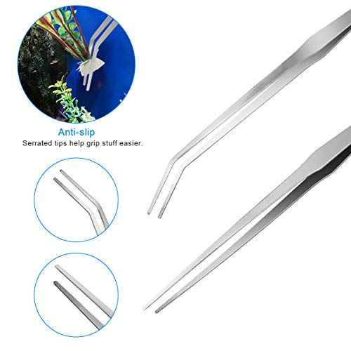 Extra Long Aquarium Aquascaping Tools Kit 8 in 1, Liveek Stainless Steel Aquarium Plant Tools Long Fish Tank Aquascape Tweezers Scissors Scrapers, PH Paper, Fish Net, Aquascape Clean Brush, Bag