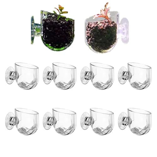 10 Pcs Aquarium Plant Holder, Clear Fish Tank Plant Holder for Aquascape Decoration, Red Worm Feeder, Aquarium Planter Pot with Suction Cup, Betta Fish Tank Accessories Aquariums Decor - size: L
