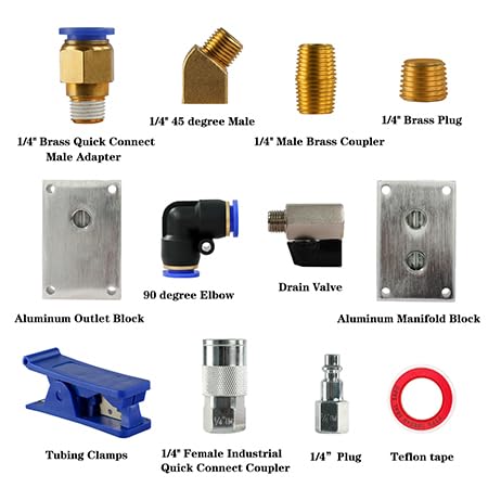 FORNAX Air Line Kit with14-Piece Air Push To Connect Kit, 100ft 1/2 inch OD Nylon Tubing, Air Piping System Industrial Type Quick Connect Coupler and Plug
