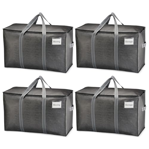 VENO 4 Pack Heavy Duty Moving Bags, Extra Large Storage Bags with Reinforced Handles & Strong Zippers, Foldable & Reusable Moving Box Alternative for Clothes & Dorm Storage - color: Dark Gray, size: 4 Pack