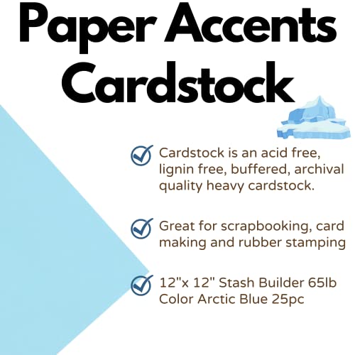 PA Paper Accents Smooth Cardstock 12� x 12� Arctic, 65lb colored cardstock paper for card making, scrapbooking, printing, quilling and crafts, 25 piece pack - color: Arctic
