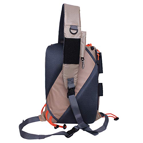 Kylebooker Fly Fishing Sling Pack Lightweight Fishing Tackle Storage Shoulder Bag Multiple Pockets for Trout Freshwater Saltwater Fishing - color: Khaki