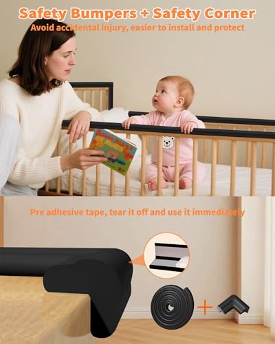 Edge Corner Protector Baby Proofing, 6.56FT 0.6'' Thicken L-Shape Furniture Fireplace Safety Bumper Guard with 6 Corners, Pre-Taped, Soft NBR Rubber Foam, Table Edge Protector for Baby (Black) - color: Black, size: 0.6''Th (6.56ft)