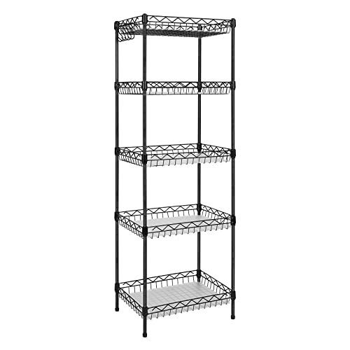 Storage Shelves, 5-Tier Wire Shelving Unit with Baskets Storage Rack Corner Shelf Shelving Adjustable Storage Shelf, 11.8" D x 15.7" W x 63" H, Black - size: 5-Black Net basket rack