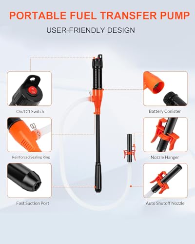 Portable Transfer Pump Battery Operated Electric Siphon Pump for Gas, Fuel, Diesel, Water Transfer 2.4 GPM Flow Oil Extractor -Easy to Use Hand Fuel Pump, Multi-Use Siphon Fuel Transfer Pump - size: 1 Pack (Standard)
