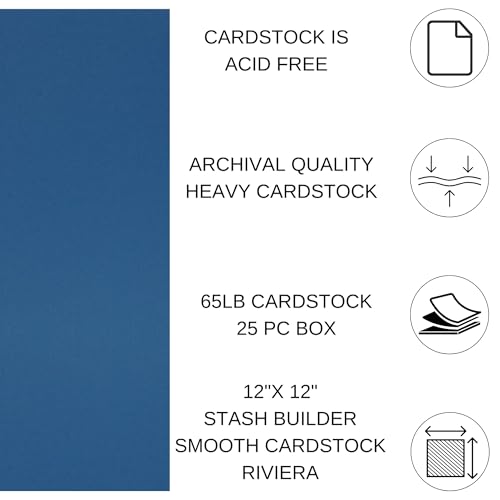 PA Paper Accents Stash Builder Cardstock 12" x 12" Riviera, 65lb colored cardstock paper for card making, scrapbooking, printing, quilling and crafts, 25 piece pack - color: Riviera