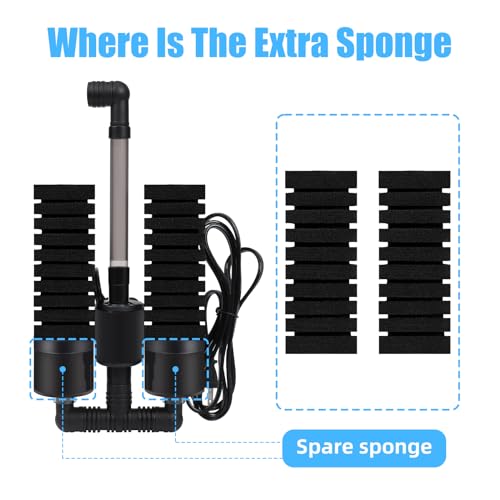 AQUANEAT Aquarium Electric Sponge Filter for Fish Tank, with Pump, with 2 Extra Sponges, Middle up to 40Gal - size: Middle