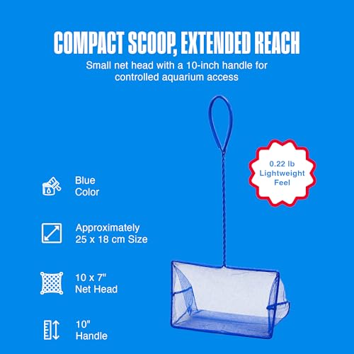 Penn-Plax Quick-Net Aquarium Fish Net - Fine Mesh, Vinyl-Covered Braided Handle - Small Aquarium Cleaning Tool for Gentle Fish Handling - Use in Freshwater & Saltwater Tanks - color: Blue, size: 10" Net - 10" Handle