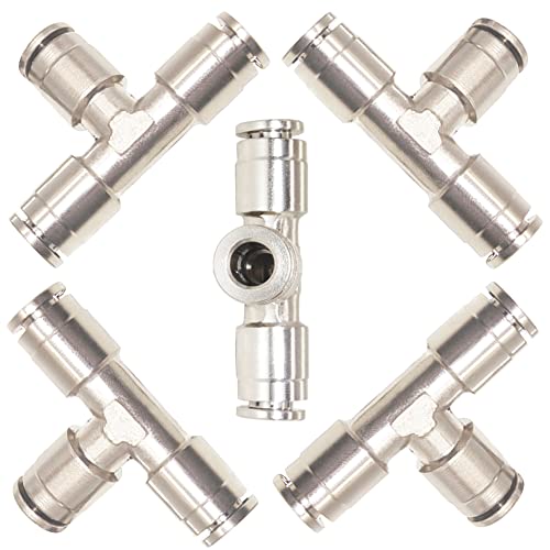 Pneumatic Push To Connect Fittings Heavy Duty Tee Quick Air Fittings 3/8 inch x 3/8 inch Tube OD Nickel Plated Brass Quick Connect Fittings PE-3/8 (5 Pack) - size: 3/8" OD(5Pcs), style: Tee