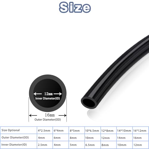 VerRich Pneumatic Tubing Pipe Pu Hose,Black 16mm OD x 12mm ID 262 FT 80 MetersPU Air Hose Line Tube for Air Compressor Transfer - color: Black, size: OD16mm*ID12mm 262 FT(80 Meters)