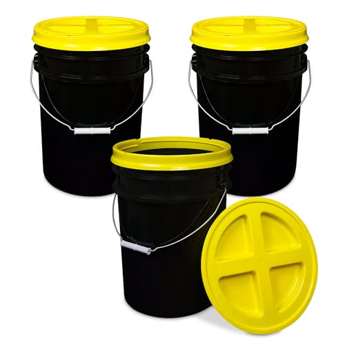 ePackageSupply 5 Gallon Bucket - Food Grade Bucket with Airtight Gamma Seal Screw-On Lid, BPA-Free, Heavy-Duty 90 Mil HDPE Plastic, Bulk Storage, Durable Container, Made in USA, Black/Yellow, 3 Packs - color: Black/Yellow, size: 3 Packs